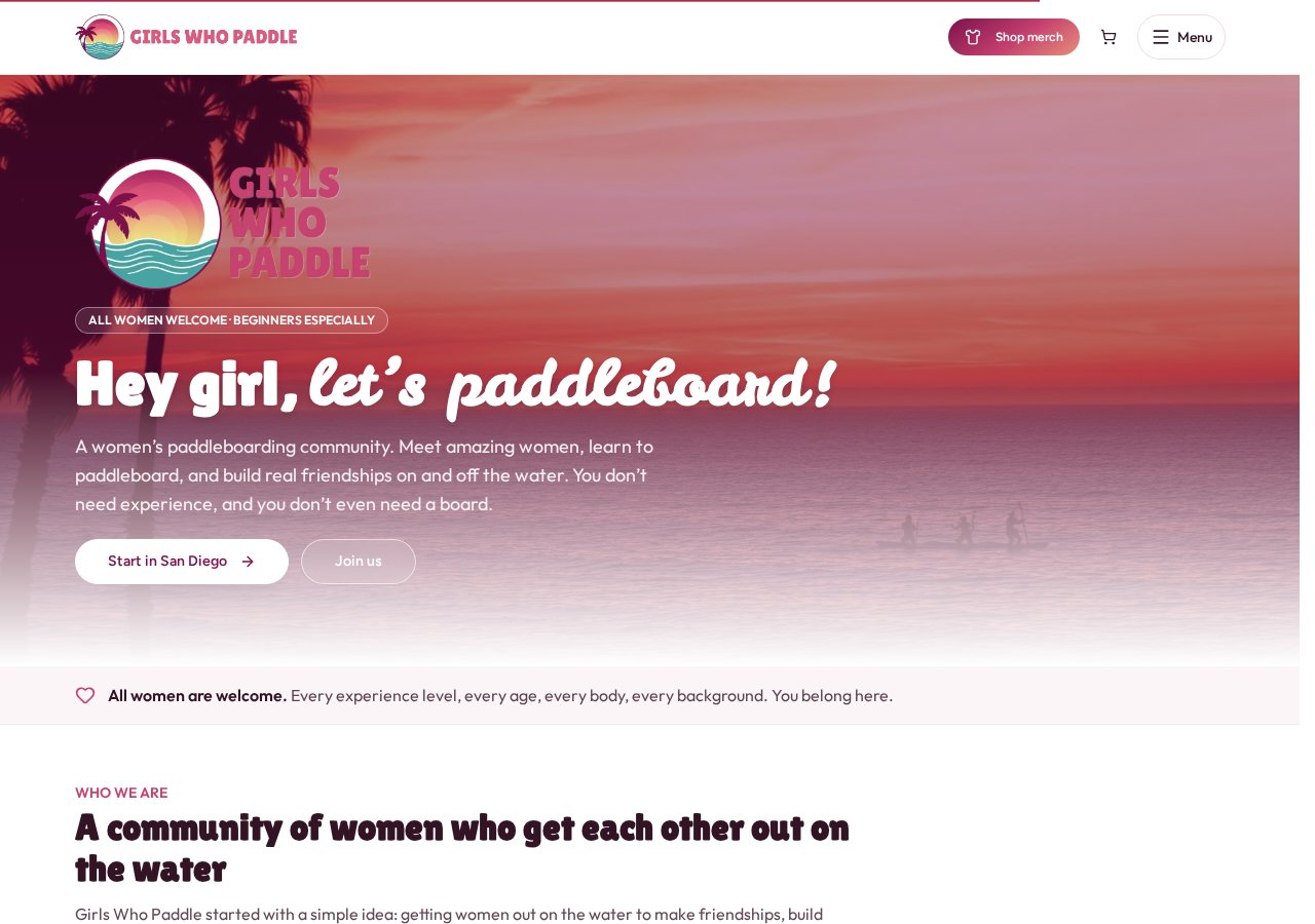 Girls Who Paddle — a women's paddleboarding community in San Diego with a storefront and iPhone app